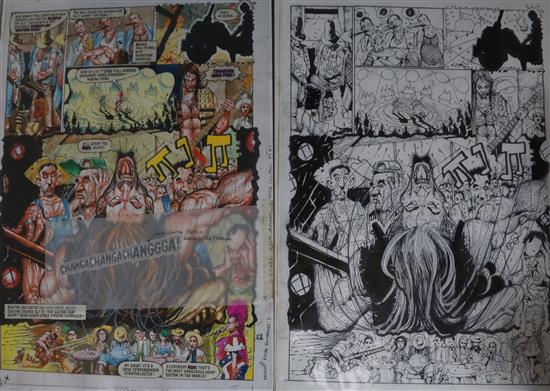 John Hicklenton (1967-2010). Original artwork in full colour, with acetate text overlay, for Judge Dredd,